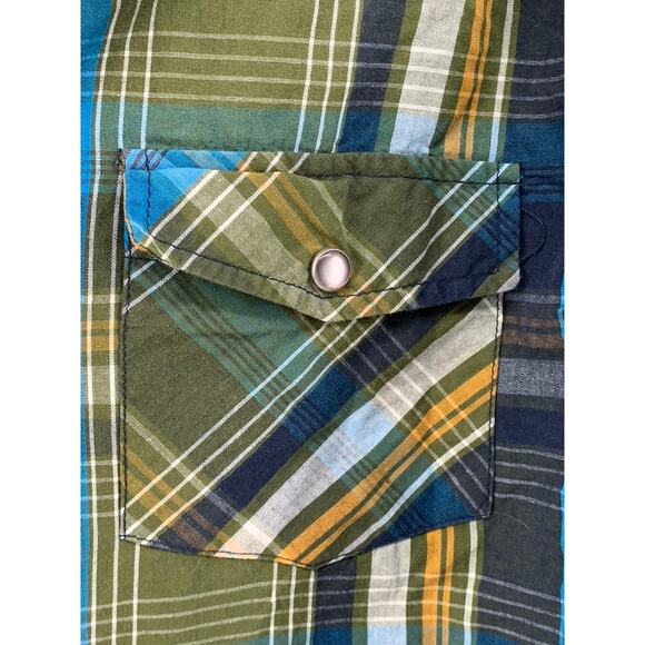XXX RUDE Men's Green-Blue Plaid Button-Up Long Sleeve Regular-Fit Shirt SZ M - Picture 5 of 10